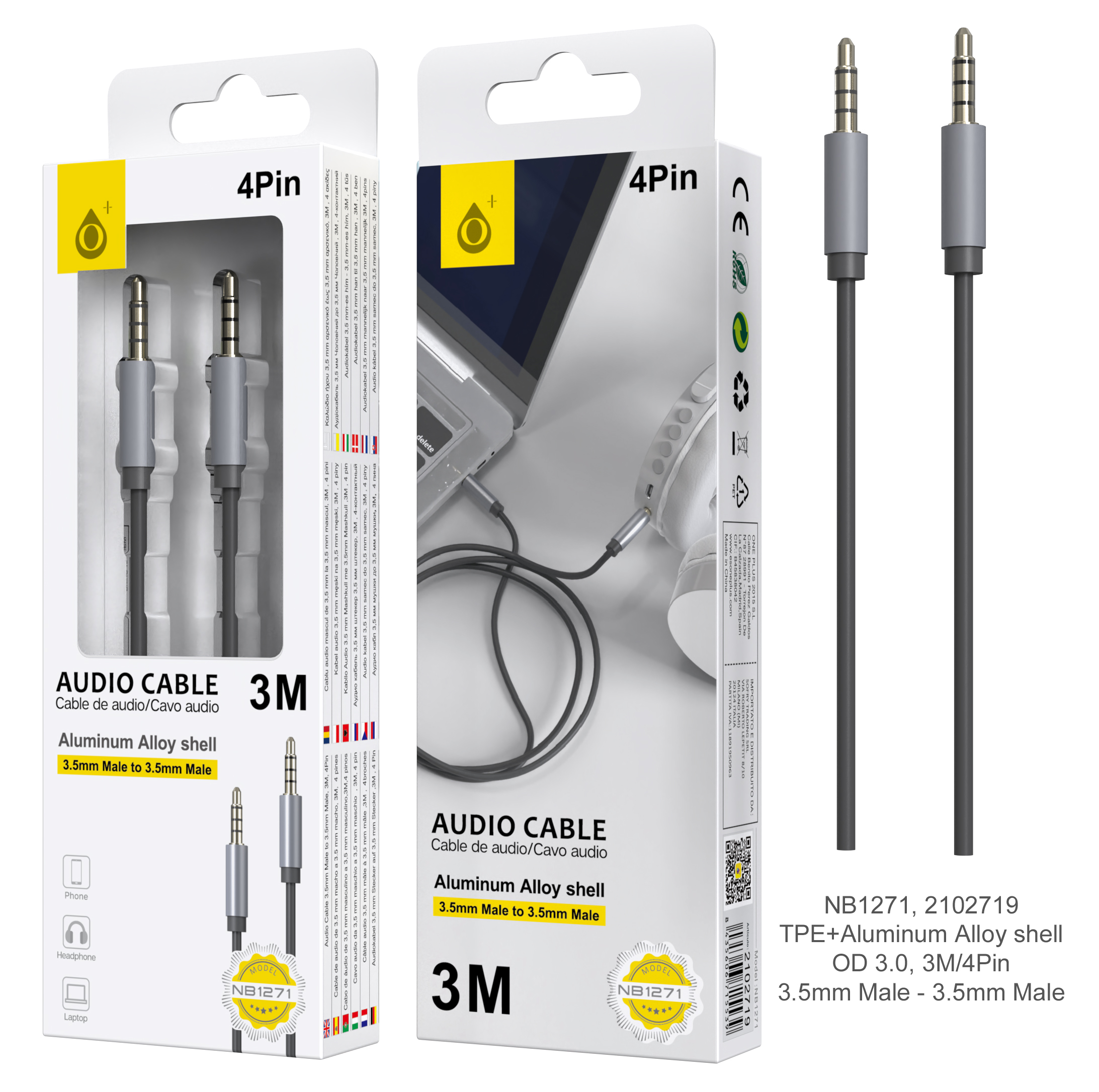Cable Audio Jack 3.5mm Macho/Macho Tipo L 1M, AU102