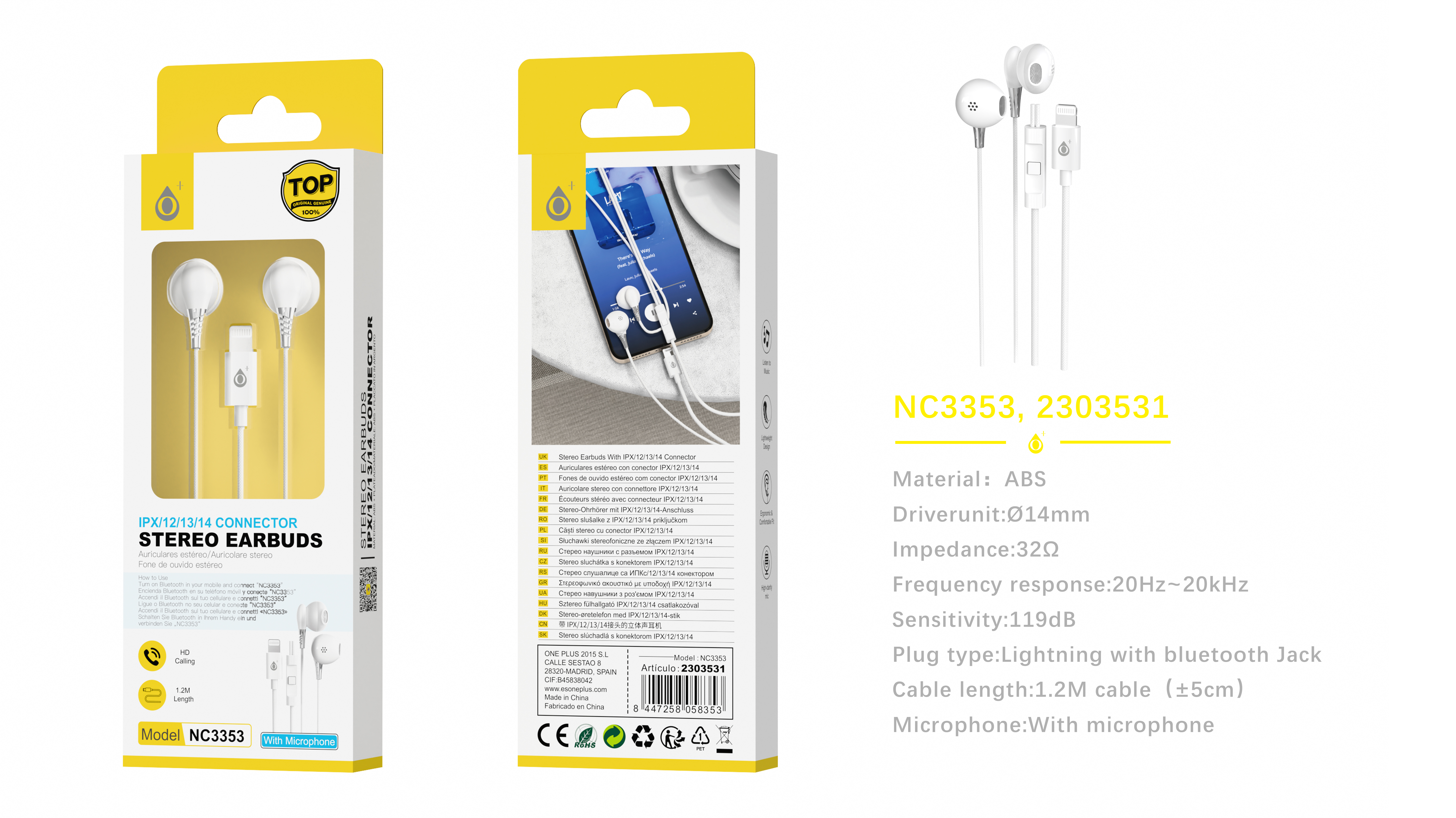 NC3353 BL Auriculares estereo Raindrop con cable iPhone conector iPhone,cable 1.2m Requiere Bluetoot