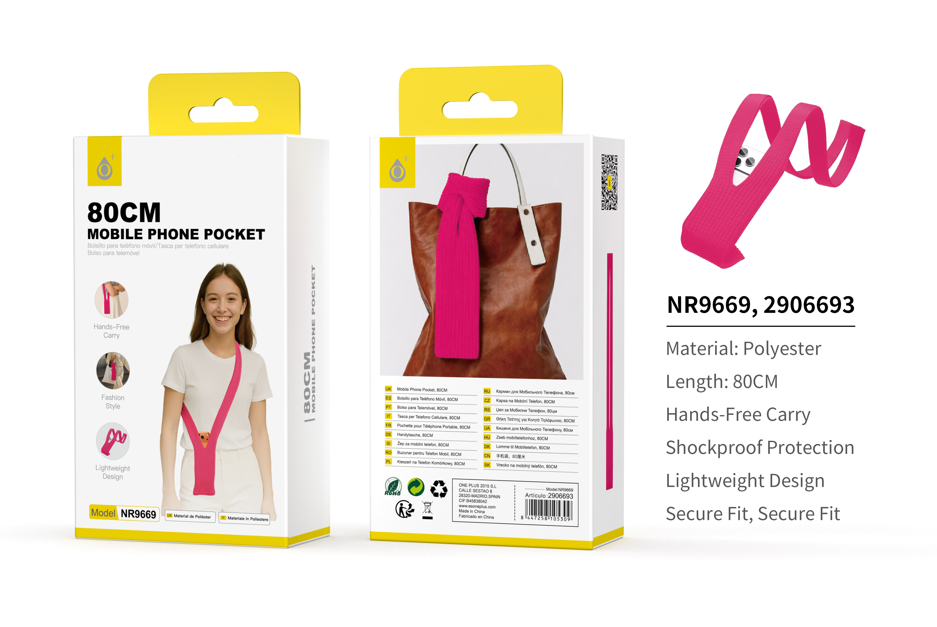 NR9669 RS Phone Pocket bolso para movil 80CM, Rosa