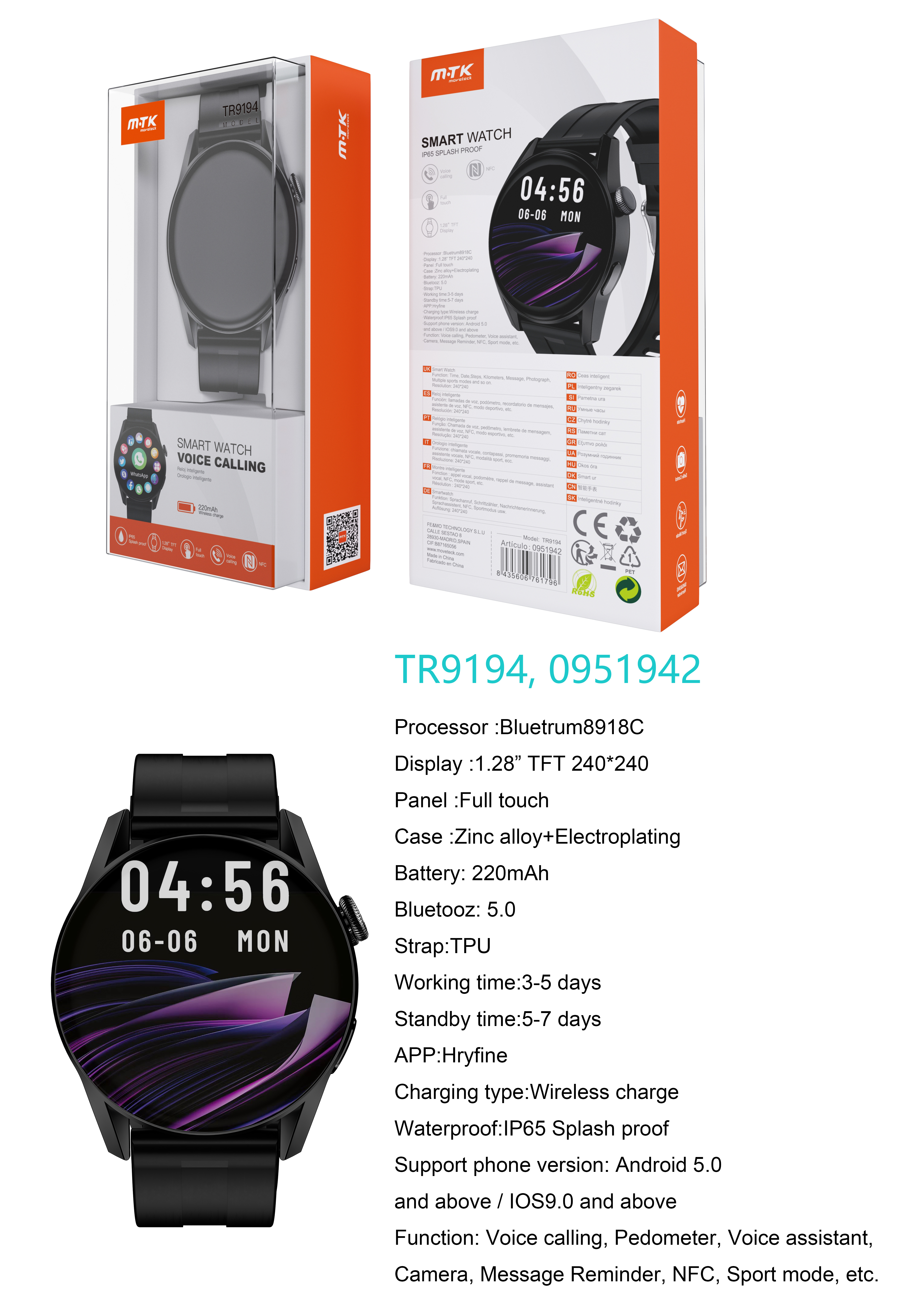 TS TAC-SKY Reloj Inteligente GPS Seguimiento Deportivo Pantalla 454 * 454  ECG+PPG NFC Bluetooth Llamada Smartwatch Hombre (Color : Style 1) :  : Electrónica